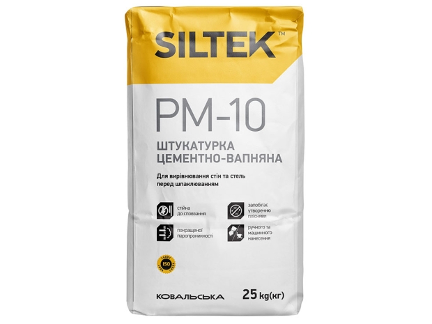 Штукатурка цементно-известковая Siltek PM-10. Серая (25кг)