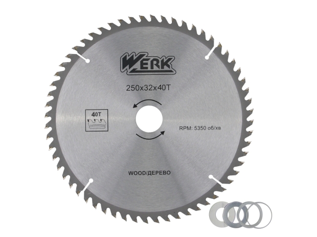 Диск пильний 250х32 40 зуб. по дереву WERK (WE109122/4332637)