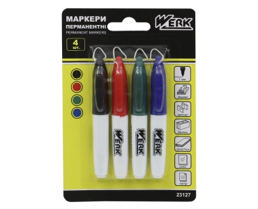 Маркери  перманентні набір 4 кольори ( чорн. син. черв. зел.) WERK