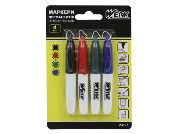 Маркери  перманентні набір 4 кольори ( чорн. син. черв. зел.) WERK