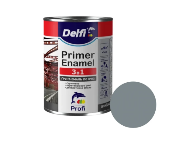 Ґрунт-емаль по іржі 3 в 1 сіра Delfi 2.8 кг