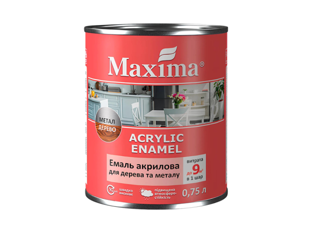 Емаль акрилова для дерева та металу королівський зелений шовковисто-матова Maxima 0,75 л