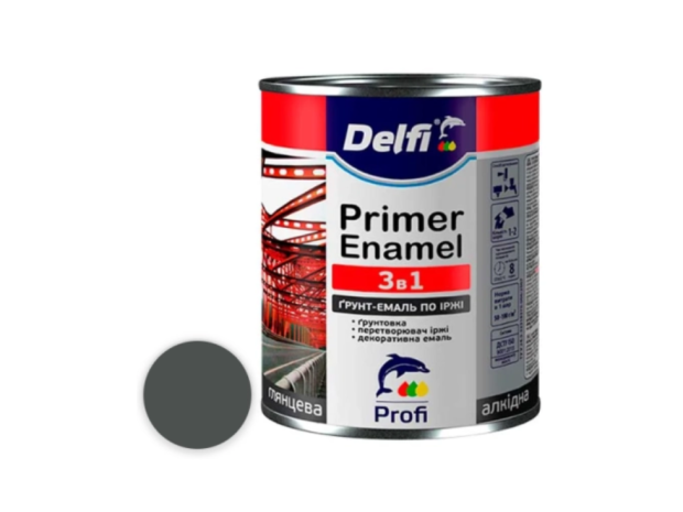 Грунт-эмаль по ржавчине 3 в 1 графит Delfi 0.9 кг