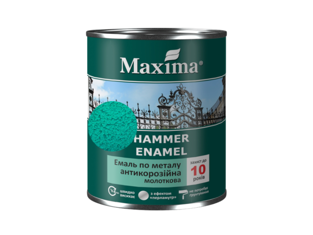 Емаль антикорозійна по металу 3в1 молоткова зелена Maxima 0,75л
