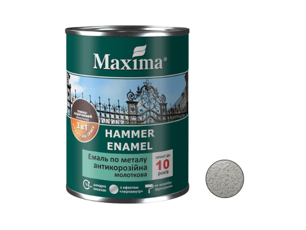 Емаль антикорозійна по металу 3в1 молоткова срібляста Maxima 0,75л