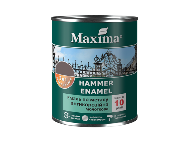 Емаль антикорозійна по металу 3в1 молоткова чорна Maxima 0,75л