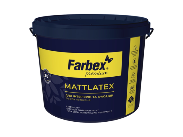 Фарба латексна для зовнішніх та внутрішніх робіт Mattlatex біла матова Farbex 14,0 кг