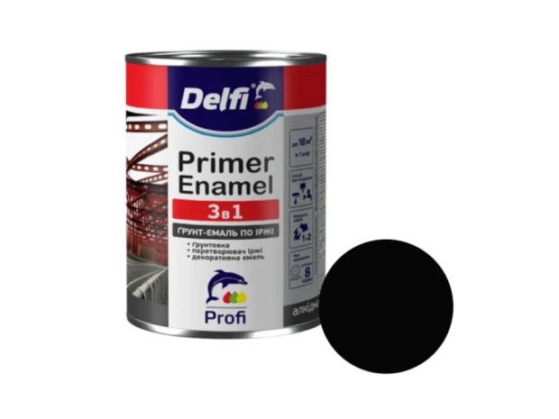 Ґрунт-емаль по іржі 3 в 1 чорна Delfi 2.8 кг