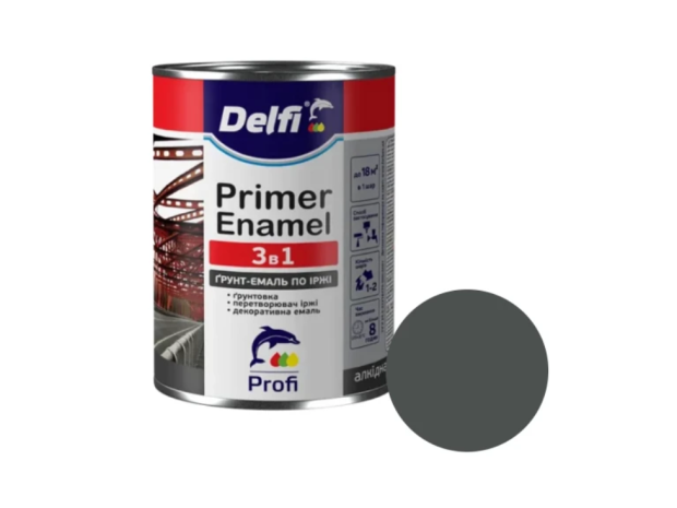 Ґрунт-емаль по іржі 3 в 1 графіт Delfi 2.8 кг