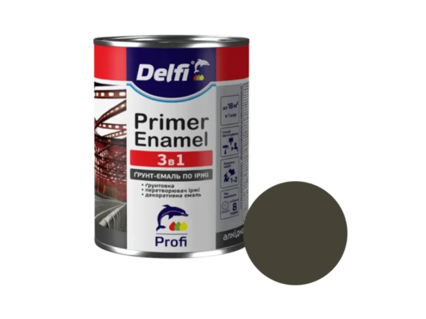 Ґрунт-емаль по іржі 3 в 1 хакі-матова Delfi 2.8 кг