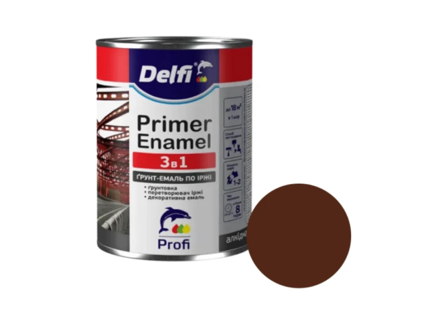 Ґрунт-емаль по іржі 3 в 1 темно-коричнева Delfi 0.9 кг